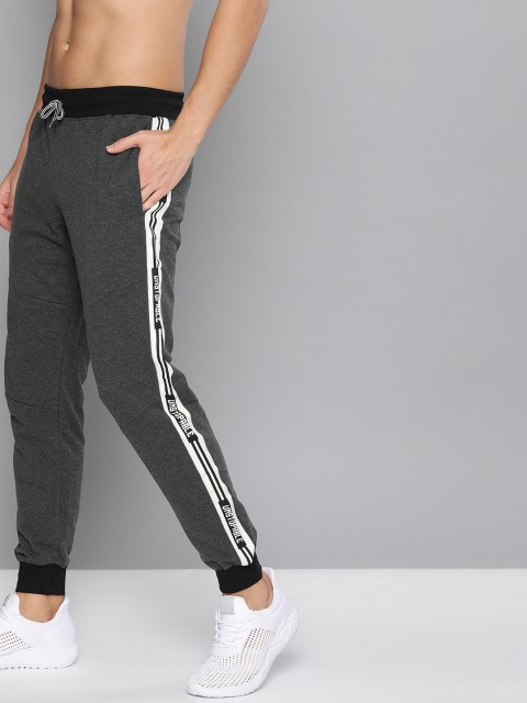 

HERE&NOW Men Charcoal Grey Solid Straight Fit Joggers with Side Stripes