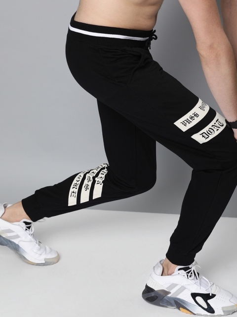 

HERE&NOW Men Black Solid Straight Fit Joggers With Printed Detailing