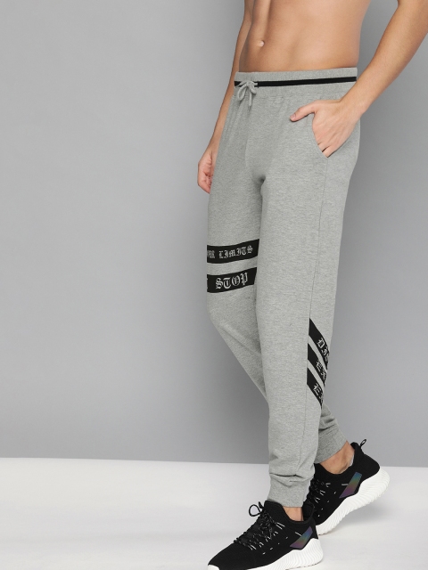 

HERE&NOW Men Grey Melange & Black Printed Straight Fit Joggers
