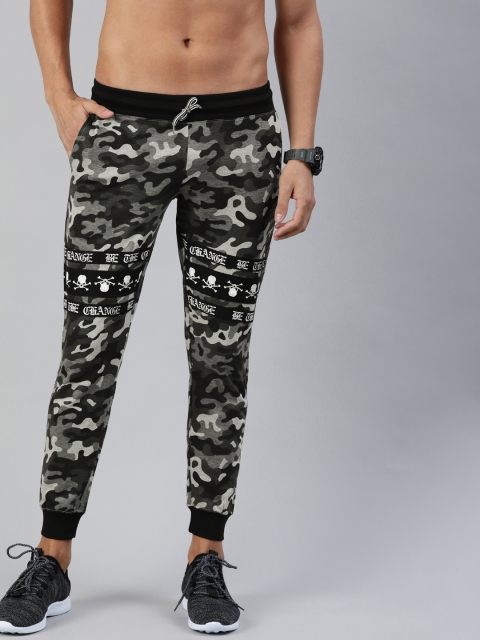 

HERE&NOW Men White & Black Camouflage Printed Straight Fit Joggers