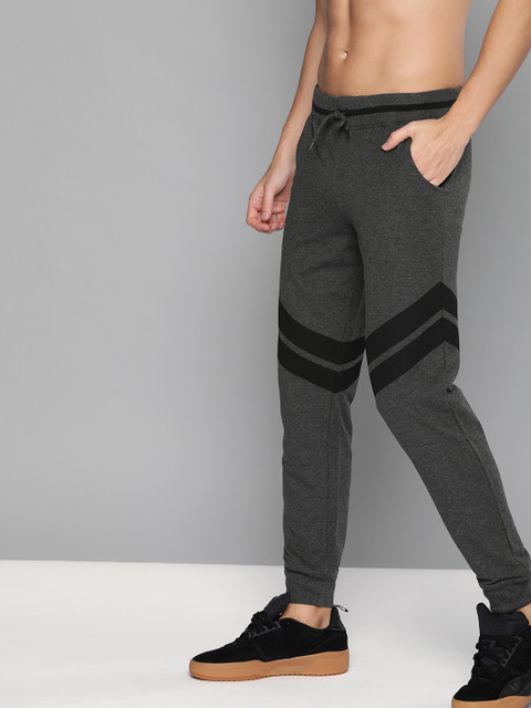 

HERE&NOW Men Charcoal Grey & Black Colourblocked Straight Fit Joggers