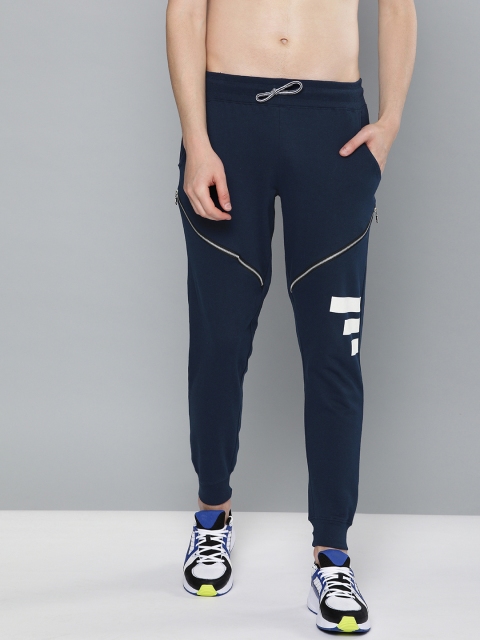 

HERE&NOW Men Navy Blue Solid Straight Fit Joggers With Zip Detailing