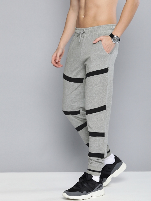 

HERE&NOW Men Grey Melange Striped Straight Fit Joggers