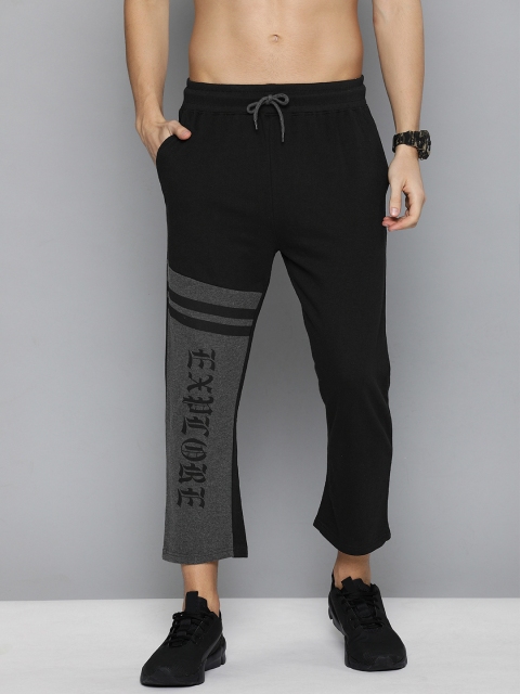 Men Black & Charcoal Grey Printed Straight Fit Track Pants