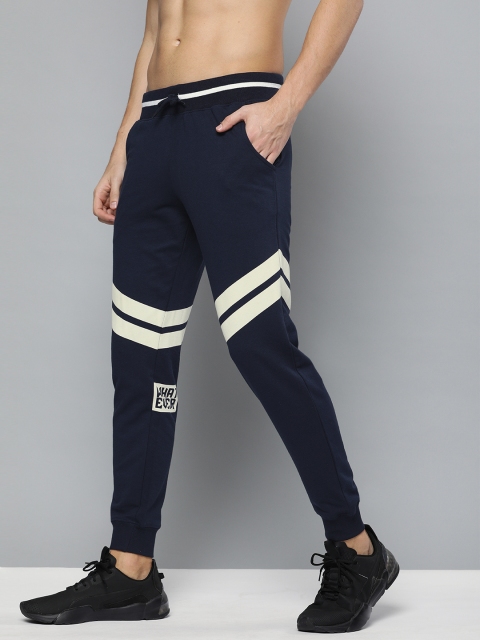 

HERE&NOW Men Navy Blue & Off-White Printed Straight Fit Joggers