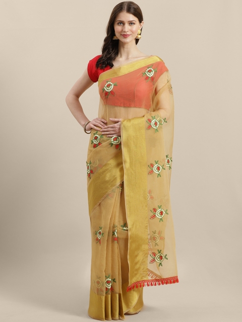 

Mitera Beige & Off-White Embroidered Chanderi Saree