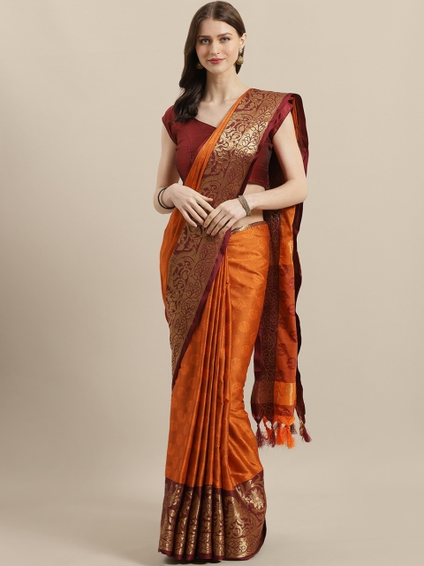 

Mitera Rust Orange & Maroon Zari Woven Design Saree