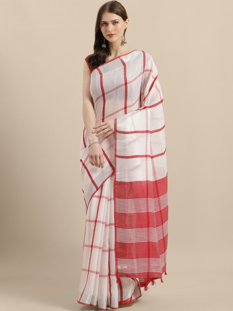 

Mitera White & Red Checked Saree