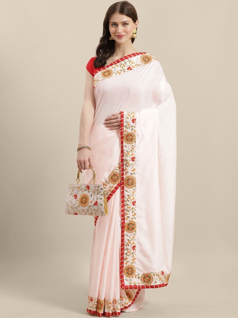 

Mitera Pink Solid Saree With Clutch
