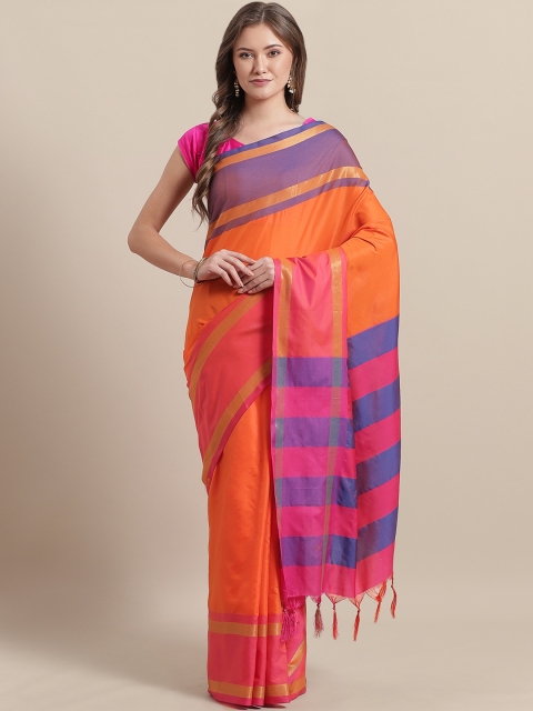 

Mitera Orange Solid Saree