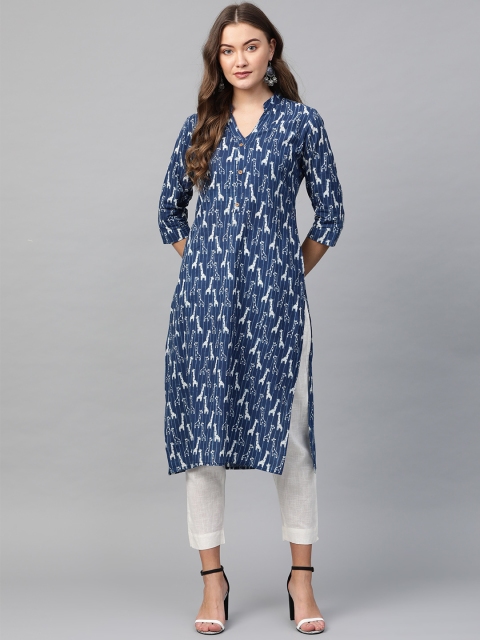 

Sringam Women Blue & White Printed Kurta with Trousers