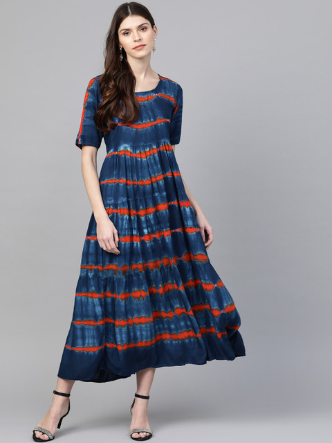 

Sringam Women Navy Blue & Red Dyed Maxi Dress