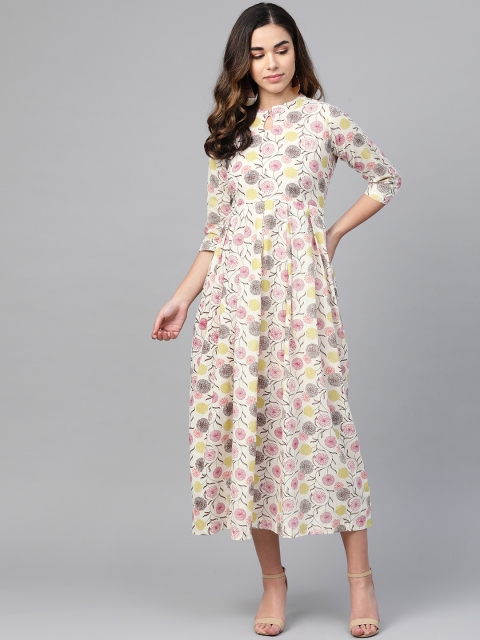 

Sringam Women Off-White &Pink Printed Maxi Dress