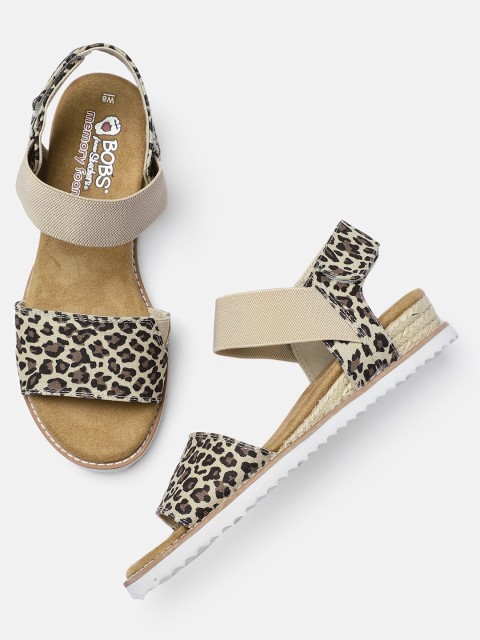 

Skechers Women Beige & Black Leopard Print DESERT KISS - TIGER'S EYE Open Toe Flats