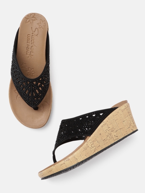 

Skechers Women Black BEVERLEE SUMMER VISIT Embellished Cut Work Detailed Heels