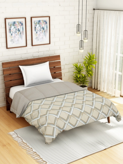 

WELHOME Brown & Beige Geometric AC Room 110 GSM Single Bed Quilt