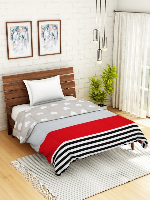 

WELHOME Grey & Red Striped AC Room 110 GSM Single Bed Quilt