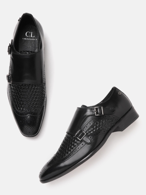 

Carlton London Men Black Basket Weave Formal Monks