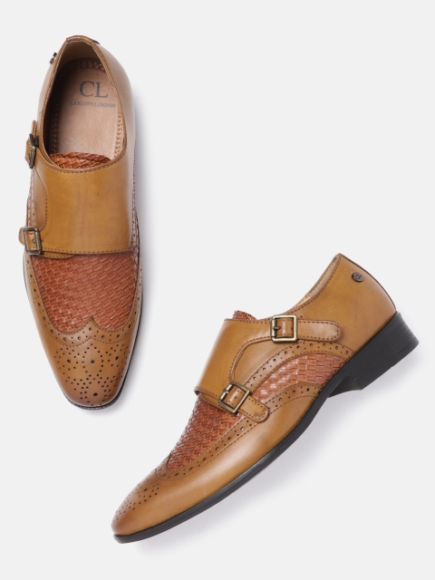 

Carlton London Men Tan Brown Perforated Monks with Basket Weave Texture