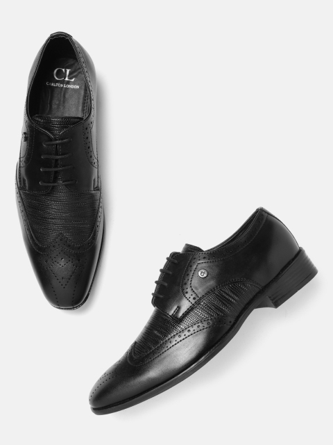 

Carlton London Men Black Textured Formal Brogues