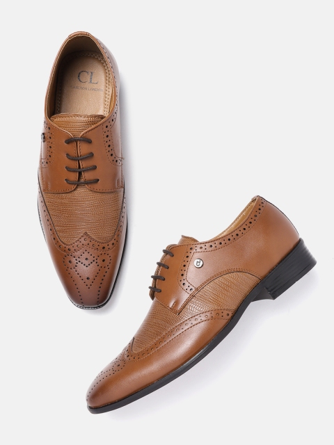 

Carlton London Men Tan Brown Textured Formal Brogues