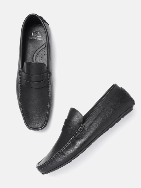 

Carlton London Men Black Solid Penny Loafers