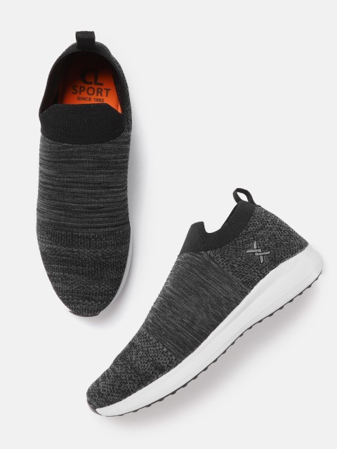 

Carlton London sports Men Black & Charcoal Grey Woven Design Slip-On Sneakers
