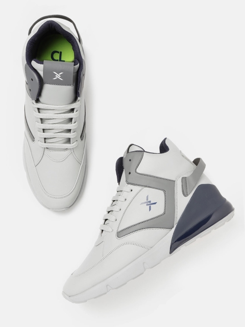 

Carlton London sports Men Grey & Navy Blue Solid Mid-Top Sneakers