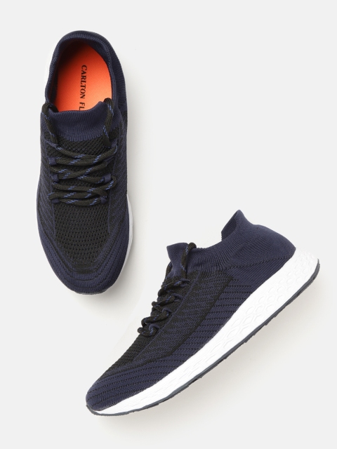

Carlton London sports Men Navy Blue & Black Woven Design Sneakers