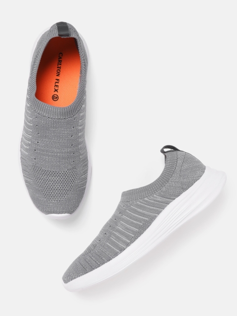 

Carlton London sports Men Grey Woven Design Slip-On Sneakers