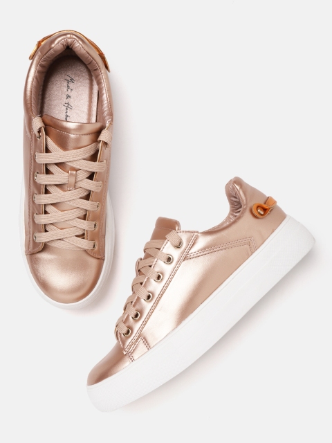 

Mast & Harbour Women Rose Gold-Toned Flatform Sneakers