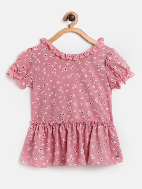Girls Pink & White Printed A-Line Top with Camisole