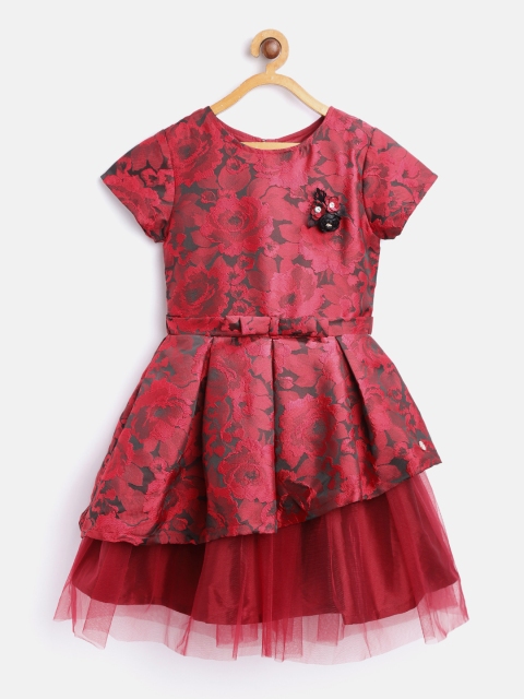 

Gini and Jony Girls Red & Black Floral Patterned & Printed Fit and Flare Dress