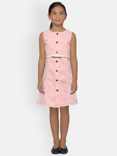 

Gini and Jony Girls Pink Denim Solid A-Line Dress with Hat