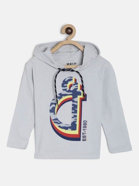 

Gini and Jony Boys Grey Printed Hooded T-shirt
