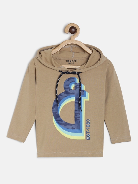 

Gini and Jony Boys Khaki Printed Hooded T-shirt