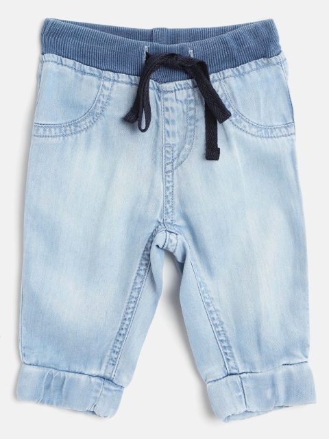 Girls Blue Chambray Regular Fit Faded Joggers