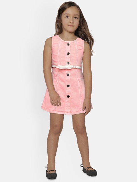 

Gini and Jony Girls Pink Denim A-Line Dress