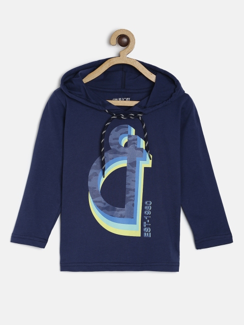 

Gini and Jony Boys Navy Blue Printed Hooded T-shirt