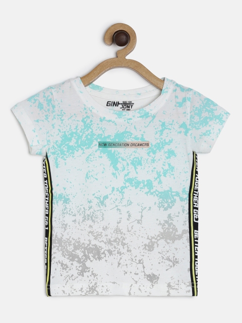 Boys Blue & White Printed Round Neck T-shirt
