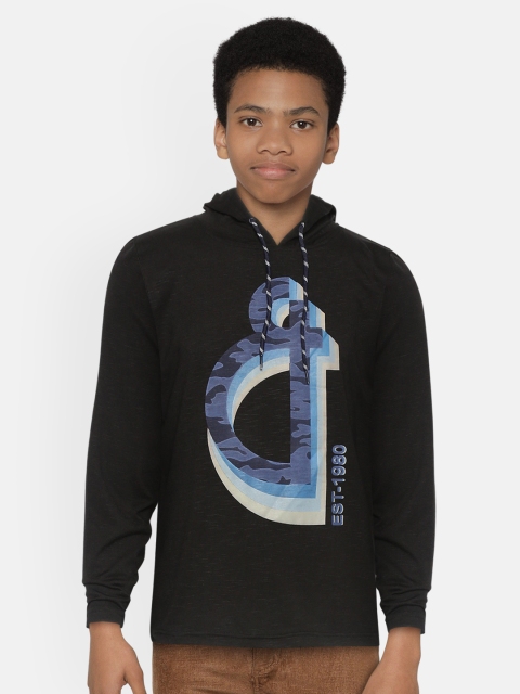 

Gini and Jony Boys Black & Blue Brand Logo Printed Hooded T-shirt
