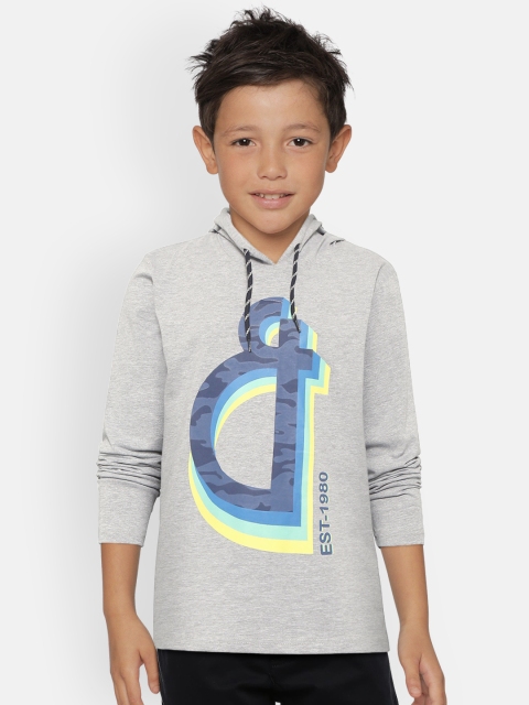 

Gini and Jony Boys Grey Melange Printed Hood T-shirt