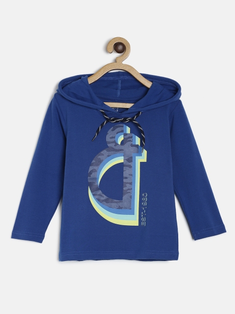 

Gini and Jony Boys Blue Printed Hood T-shirt