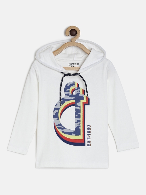 

Gini and Jony Boys White Printed Hood T-shirt