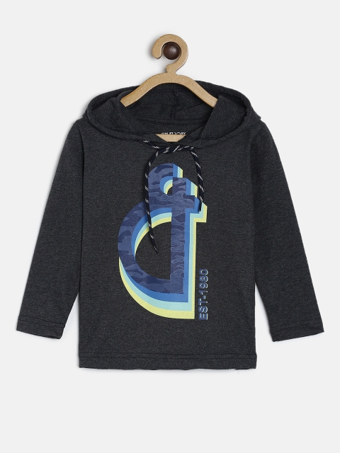 

Gini and Jony Boys Charcoal Grey Printed Hooded T-shirt