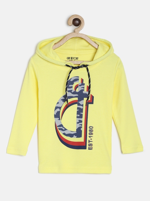 

Gini and Jony Boys Yellow Printed Hooded T-shirt