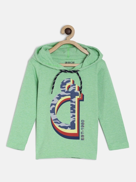 

Gini and Jony Boys Green Printed Hood T-shirt