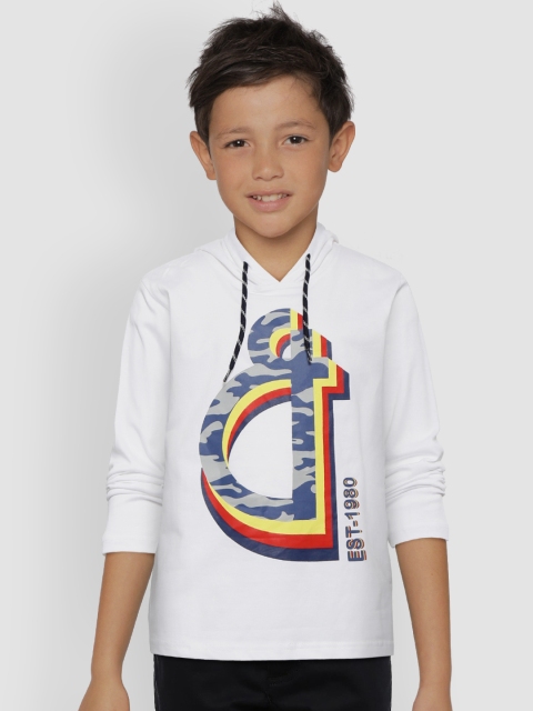 

Gini and Jony Boys White Printed Hooded Pure Cotton T-shirt