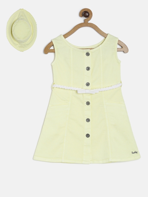 

Gini and Jony Girls Yellow Denim Solid A-Line Dress with Hat