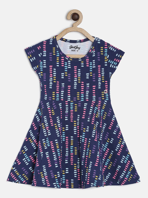 

Gini and Jony Girls Navy Blue Printed Fit and Flare Dress